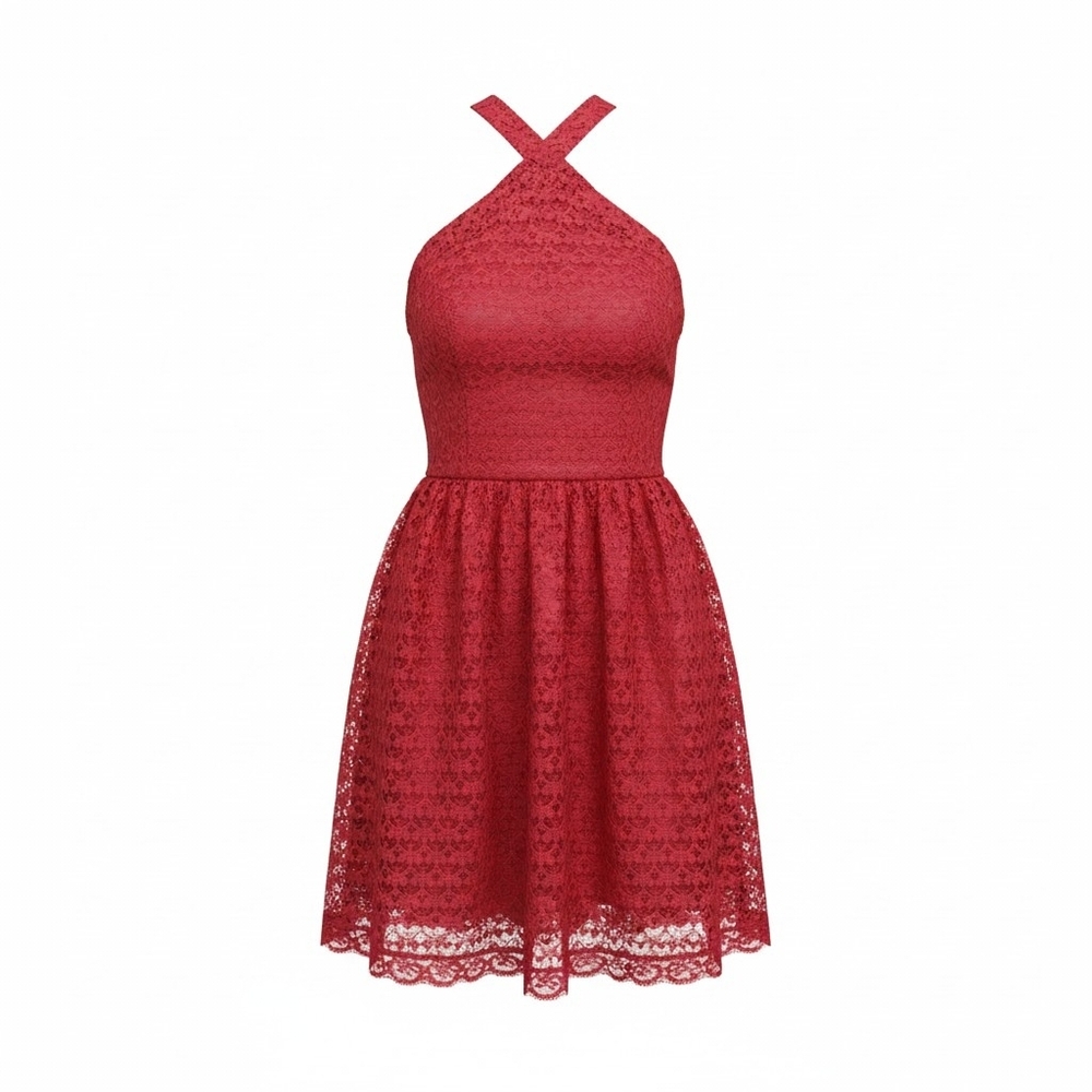 Moda International Red One-Shoulder Lace Fit & Flare Dress